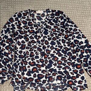 Eight Sixty Navy and Orange Leopard Print Blouse
